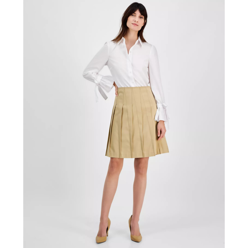 Anne Klein Women's Pleated Knee-Length Skirt Coffee Cream Size 2 17065